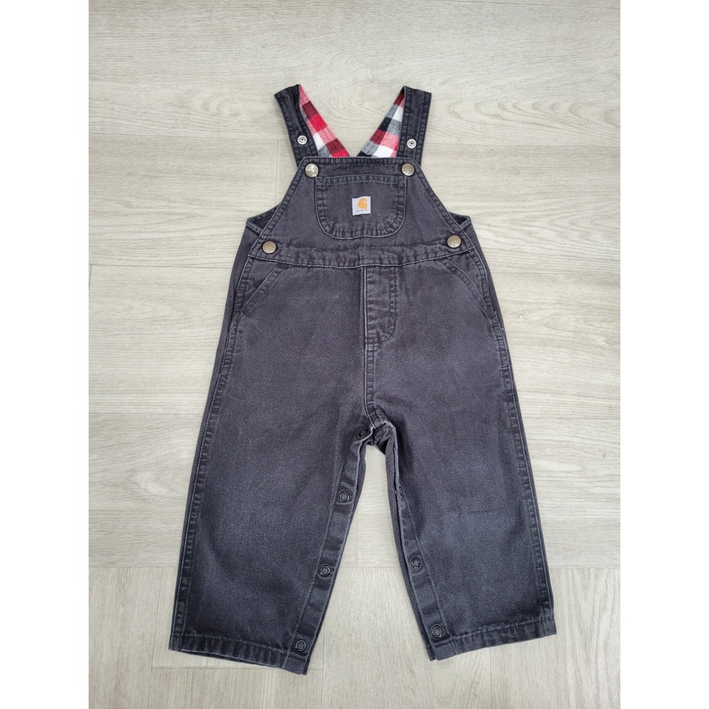 Carhartt Overalls Baby Size 18M Black Faded Plaid Strap Detail Bib Workwear